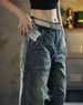 Men's Japanese Retro Style Loose Fit Casual Pants mid Waist Straight Leg Stretch Business Workwear Durable Washed Blue Jeans_mkmklike.com