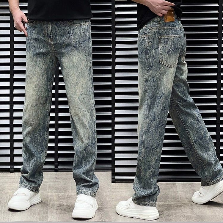Men's Clothing Trendy All Over Print Loose Fitting Wide Leg Jeans Fashionable Comfortable Casual Straight Leg Pants American High Street Versatile_mkmklike.com