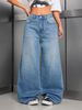 Women's Retro High Street Wide Leg Jeans Solid Color Casual Fashion Office Lady Style Spring Autumn Regular Fit Cotton Denim_mkmklike.com