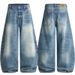 Men's Clothing Men's Retro Barn Style Washed Distressed Straight Leg Jeans Tie Dye Wide Leg Pants Curved Knife Loose Fit_mkmklike.com