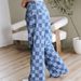 Women's High-Waisted Wide-Leg Checkered Print Casual Pants Loose Fit Autumn Fashion European American Style Jeans_mkmklike.com