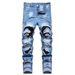 Men's Distressed Denim Jeans – Vintage Washed Blue With Contrast Stitching & Knee Rips (28-42 EU Sizes) | Streetwear Staple_mkmklike.com
