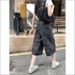 Women's Clothing Women's High-Waisted Wide Leg Cropped Pants Denim Retro Camouflage Straight Mid-Length Summer Style_mkmklike.com
