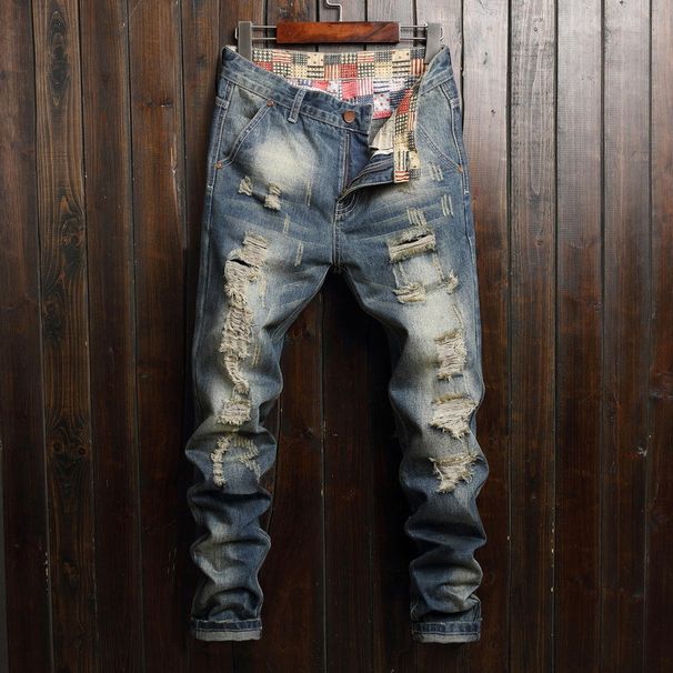 New Men's Jeans Men's Big Hole Jeans Men's Fashion Personality Straight Fit Pants_mkmklike.com