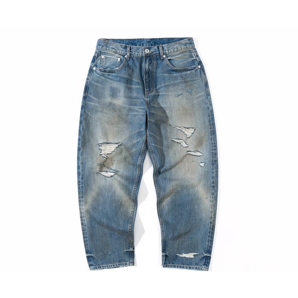 Men's Clothing Men's Wear | 24SS Japanese Retro Hand Washed Cat Whiskers, Oil Stains, Ripped, Heavy Washed Loose Selvedge Jeans For Men_mkmklike.com