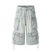 Men's Clothing Retro High Street Multi Pocket Distressed Washed Workwear Jeans Men's Trendy Street Loose Straight Shorts_mkmklike.com