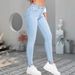 Women's Clothing Fashionable And Versatile Stretchy Skinny Jeans Stretch Skinny Jeans - Slim Fit Light Blue Denim Pants For Everyday Comfort & Style_mkmklike.com