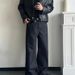 Men's High Waist Straight Leg Jeans 15 Oz Raw Selvedge Denim Unwashed Stiff Black Vintage Break-In Look_mkmklike.com