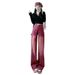 American Retro Red Jeans, Straight Loose Fit, Trendy Design, High-waisted, Slimming, Wide-leg Long Pants For Women_mkmklike.com