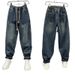 Men's Vintage Washed Blue Jeans – Relaxed Fit Dad Jeans With Multi-Pocket Design, Streetwear Essential (Blue, M-Xxxl)_mkmklike.com
