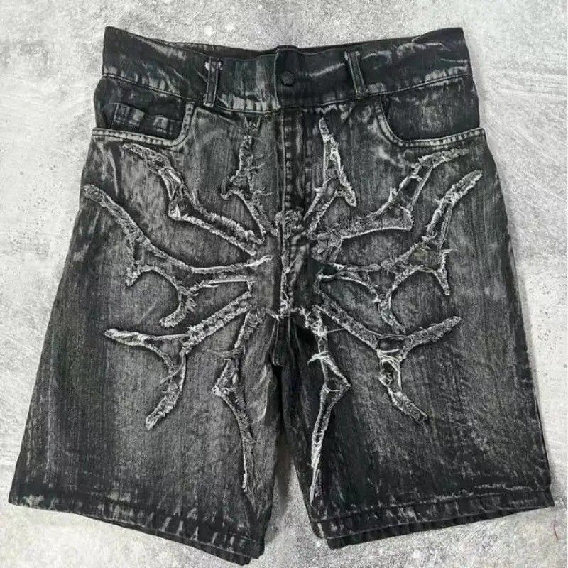 Women’s Clothing Vibe Heavy Patch Embroidery Jeans Washed Damaged Mid High Waist Loose Straight Trousers_mkmklike.com