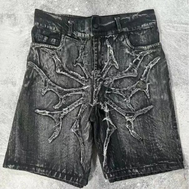 Women’s Clothing Vibe Heavy Patch Embroidery Jeans Washed Damaged Mid High Waist Loose Straight Trousers_mkmklike.com