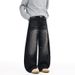 Men's Vintage Denim Trousers With Button Cuffs & Curved Hem Baggy Fit Retro Streetwear Jeans_mkmklike.com