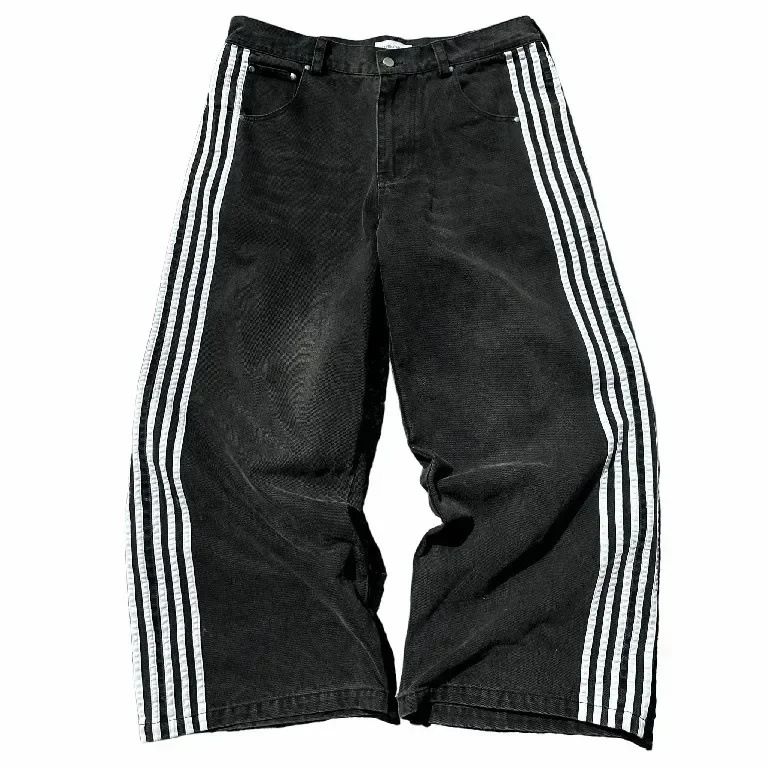 Men's Clothing American Retro Street Striped Jeans Men Casual Wide Leg Pants Gothic Straight Mopping Pants_mkmklike.com