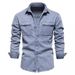 Pulse Men's Denim Spring Autumn Long Sleeve European American Retro Jacket Coat 2024 New Workwear Shirt Trend_mkmklike.com