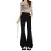 YKK Popular 2025 Autumn And Winter New Elastic High-waisted Slim-fit Micro-flared Black Jeans For Women With Fleece_mkmklike.com