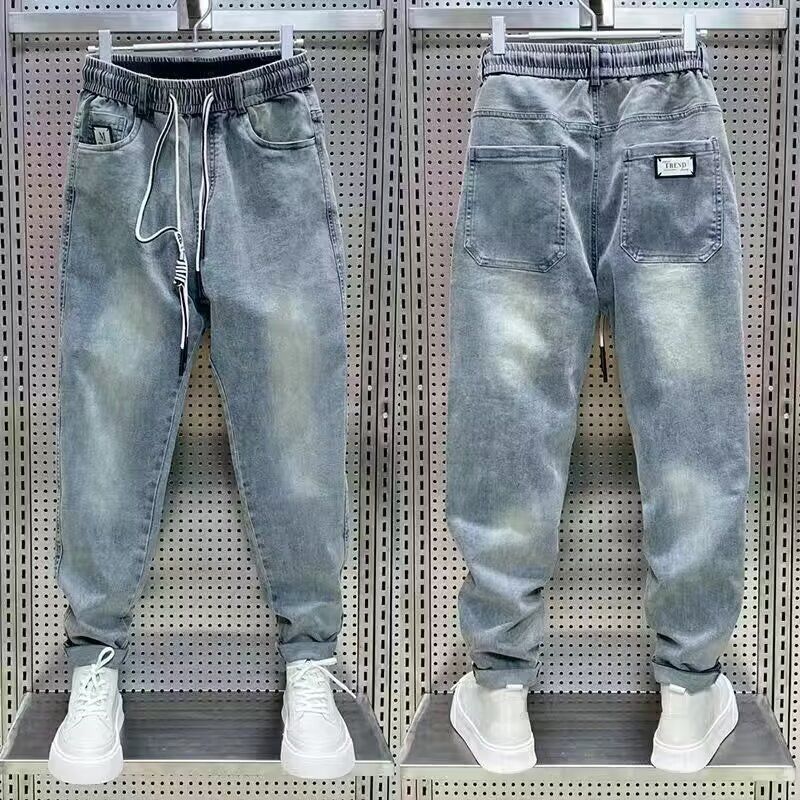 Men's Clothing Spring/Autumn Loose Fit Elastic Waist Harem Jeans, Retro Versatile Washed Skinny Casual Jeans_mkmklike.com