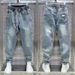 Men's Clothing Spring/Autumn Loose Fit Elastic Waist Harem Jeans, Retro Versatile Washed Skinny Casual Jeans_mkmklike.com