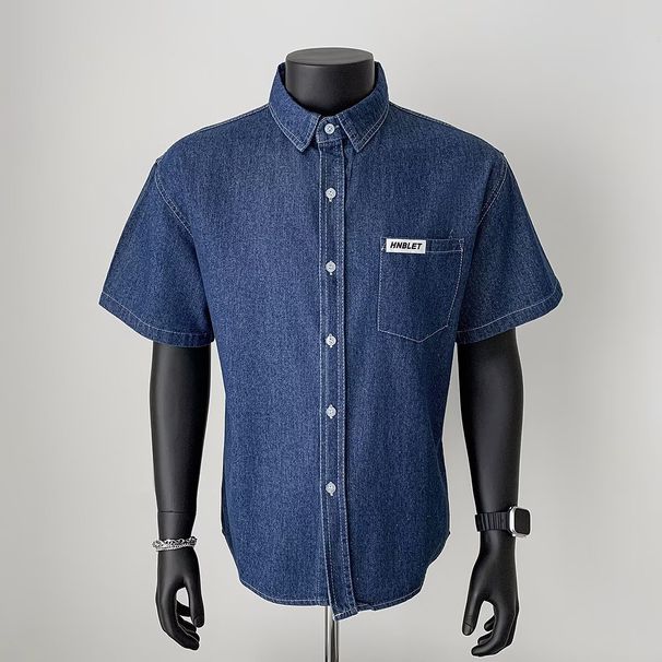 Men's Clothing Summer Thin Workwear Retro Light Blue Casual Short Sleeved Soft Denim Shirt High End Trendy Tops_mkmklike.com