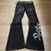 Women's Clothing Retro Embroidery Heavy Work Hot Girl Punk Washed Black Straight Flared Jeans For Women And Men_mkmklike.com
