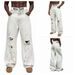 Men's White Distressed Jeans High Street Style Ripped Spray Painted Loose Straight Leg Long Pants From The Crotch_mkmklike.com