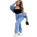 Women's Wide Leg Casual Jeans Multi Pocket Workwear European American Style Spring Autumn Hot Selling_mkmklike.com