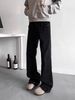 Men's Black Slim Fit Jeans Studded Cuffs Frayed Edges Slightly Flared Hip Hop Style Wide Leg Floor Length Pants_mkmklike.com