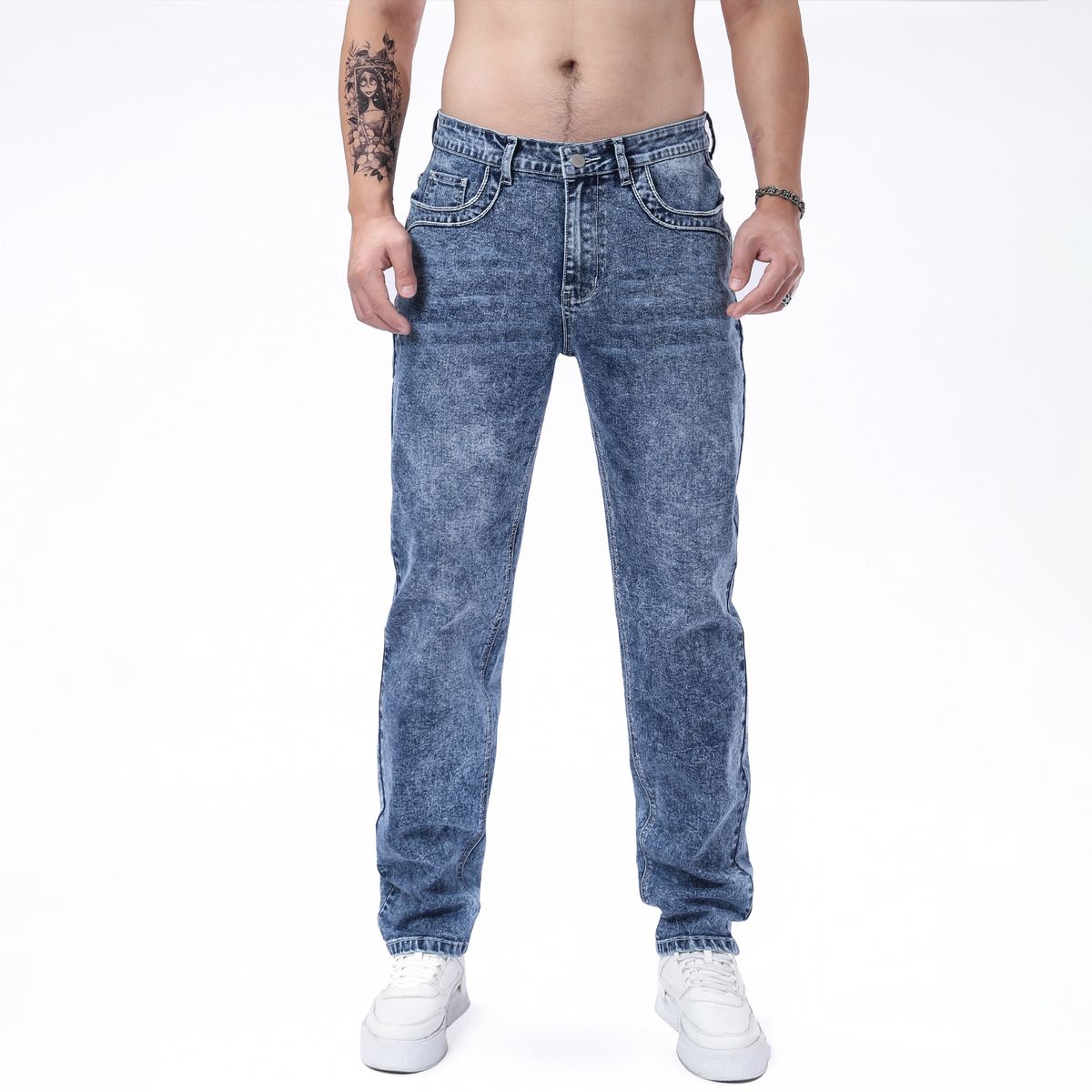 Men's Jeans, Fashionable And Casual, Blue Elastic Small Leg Pants, Slim Fit And Slimming, Embroidered Heavy-duty Men's Denim Pants_mkmklike.com