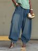 Women's Relaxed Fit Harem Wide Leg Lantern Jeans - Stretch Denim Comfort Pants With Streetwear Style (Blue, S-3XL)_mkmklike.com