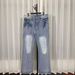 Vintage-Inspired Light Blue Distressed Flared Jeans | Clean Fit | High-Quality Cotton | Straight Leg | Youthful Style_mkmklike.com