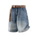 Summer New Style Men's Washed Gradient Denim Shorts Retro Loose Straight Leg Cargo Shorts_mkmklike.com