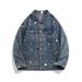 Dopamine-Triggering Button-Up Denim Jacket – Unisex Vintage Washed Cotton Coat With Stand Collar (S-XXXL, Blue, Slim Fit)_mkmklike.com