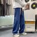 Summer Elastic Waist Jeans – Loose Fit Straight-Leg Trousers (Polyester, Stretch Comfort, High Street Fashion, Adjustable Drawstring)_mkmklike.com