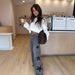 Fashion Casual Star Print Loose Straight Leg Denim Jeans For Women_mkmklike.com