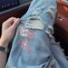 American High Street Flower Ripped Jeans Men's Summer High-end Thin Pants Rose Full Print Straight Trousers_mkmklike.com