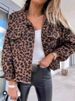 Vintage Washed Distressed Leopard Print Denim Jacket For Women - Oversized Casual Shirt Collar Coat_mkmklike.com