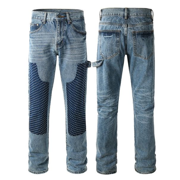 Hot Selling High Street Rclassical Hinestone Trousers Baggy Jeans Patchwork Jeans Men Straight Leg Jeans_mkmklike.com