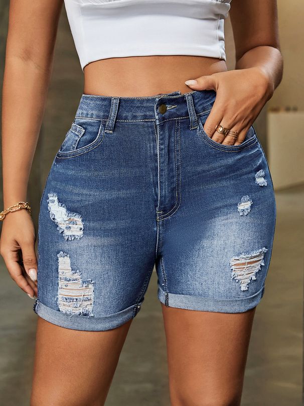 Women’s Clothing retro high waist ripped denim shorts stretch jeans women's clothing summer new_mkmklike.com