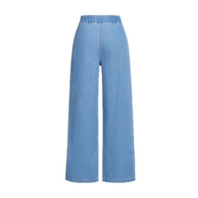Women's Elastic Waist Straight Leg Jeans Loose Fit High Stretch Wide Leg Pants Autumn Winter New Style Denim_mkmklike.com