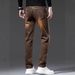 Men's Dark Brown Stretchy Denim Trousers Comfortable Fit Midweight Simple Jeans Multi-Pocket Pants_mkmklike.com