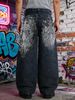 Streetwear Low-Rise Baggy Jeans – Oversized Washed Denim Pants With Printed Detailing & Straight-Leg Fit (S-XL, Black)_mkmklike.com