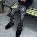 MIJKO Men's And Women's Ink Splash Flared Cat Whiskers Jeans Unisex American Retro Textured Slim Fit Long Pants Trendy_mkmklike.com