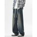 Wukong Has Trendy Brand American Washed Old Drawstring Jeans Men's Retro Loose Trend Versatile Wide-leg Trousers In Stock_mkmklike.com
