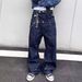 Men's Streetwear Double Waistband Patchwork Jeans – Loose Straight Leg Hip Hop Denim Pants (Black/White/Gray, S-XXXL)_mkmklike.com
