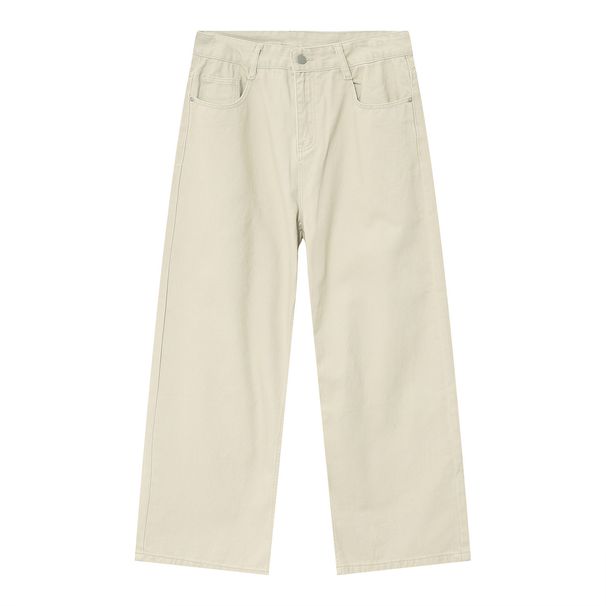 EF JEANS | 2023 Four Seasons New Product Straight Loose Korean Version Simple Medium And High Waist Solid Color Jeans Apricot_mkmklike.com