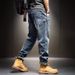Men's Retro Stretch Jeans Loose Slim Fit Ripped Washed Cropped Harem Pants Trendy Spring Autumn_mkmklike.com