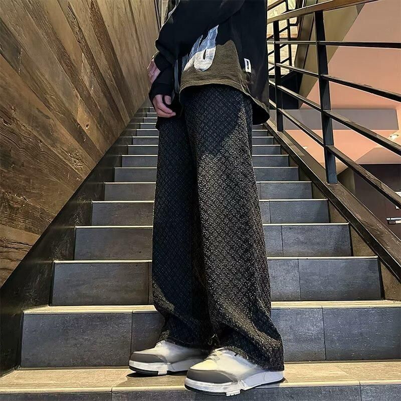 Men's Clothing Retro Jeans Trendy Design Loose Straight Drop Sense Casual All Match High Street Trousers_mkmklike.com