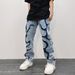 "Vintage Washed Distressed Denim Pants – Embroidered Patchwork Straight-Leg Jeans For Men"_mkmklike.com
