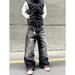 Distressed Claw Mark Washed Straight Leg Black Jeans For Men & Women - Vintage Clean Fit Denim Pants_mkmklike.com