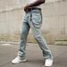 Men's Vintage Distressed Flared Jeans | Retro High Street Style With Chain Detail | Slim Straight Fit For Urban Fashion_mkmklike.com